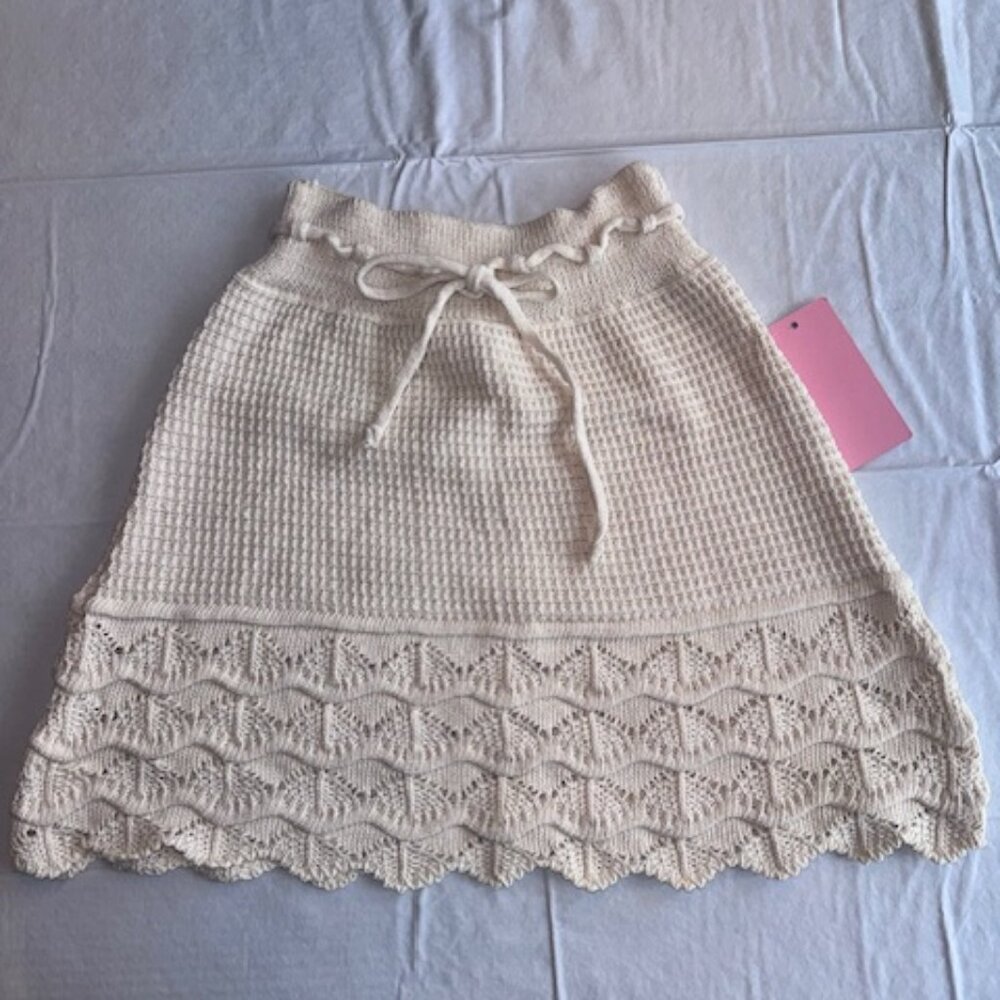 NWT TIMI Cream Crochet Knit Mini Skirt XS Made in Italy Boho Beachy